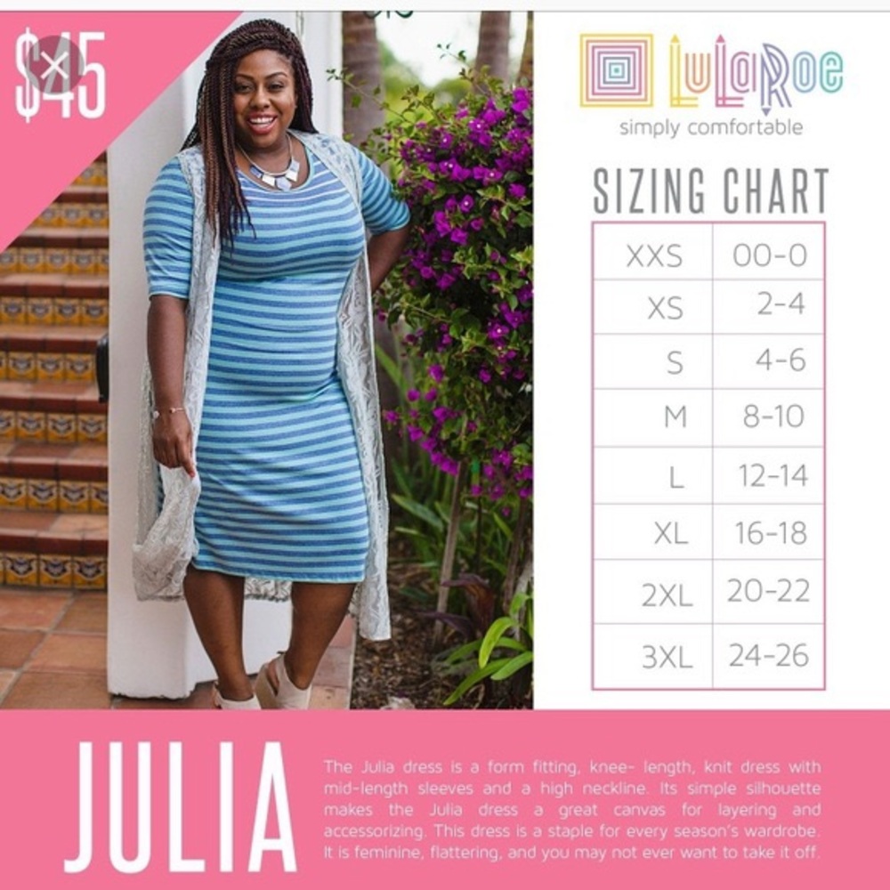 LuLaRoe Beige and Pink Flamingo Print Julia Dress - Picture 5 of 5